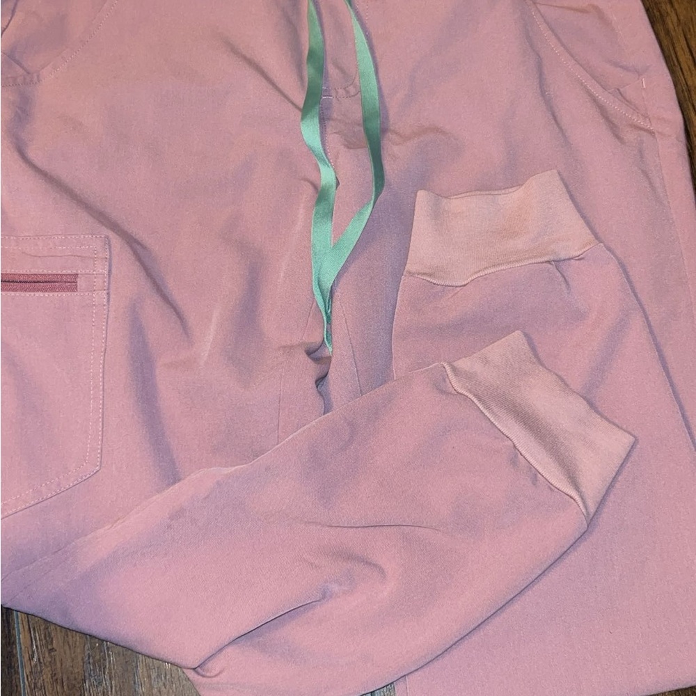 Figs Pink Scrub bottoms with Green Accent